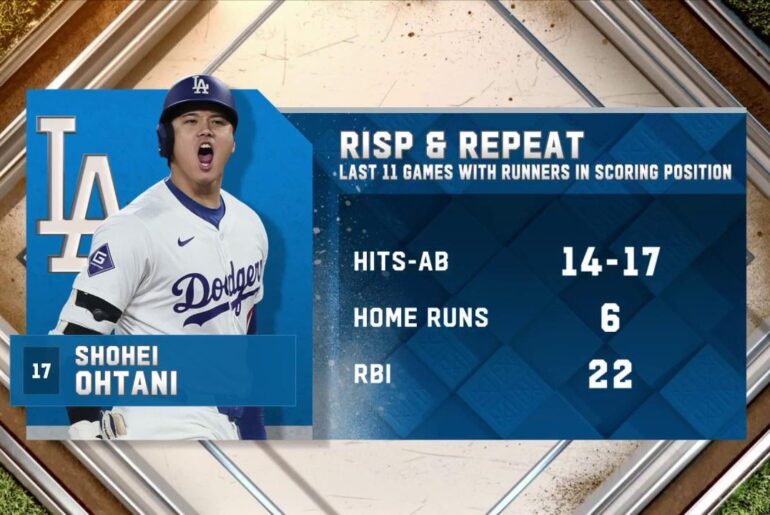 Les 11 derniers matchs de Shohei avec des coureurs en position de but.