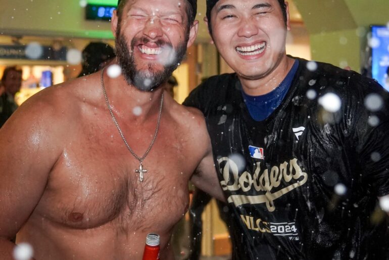 Kershaw et Ohtani font la fête au club-house